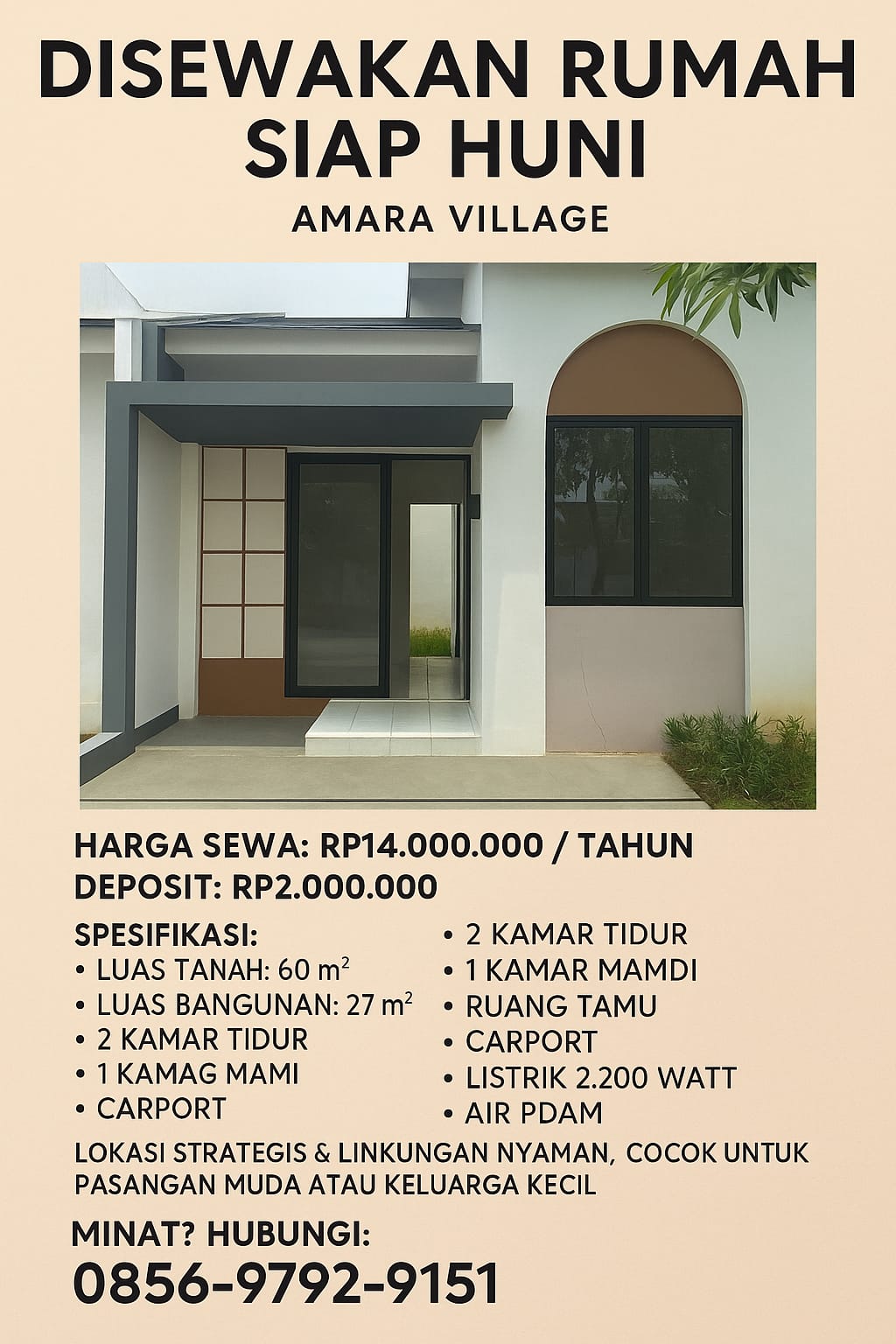 rumah disewakan di Amarta Village Prung Panjang