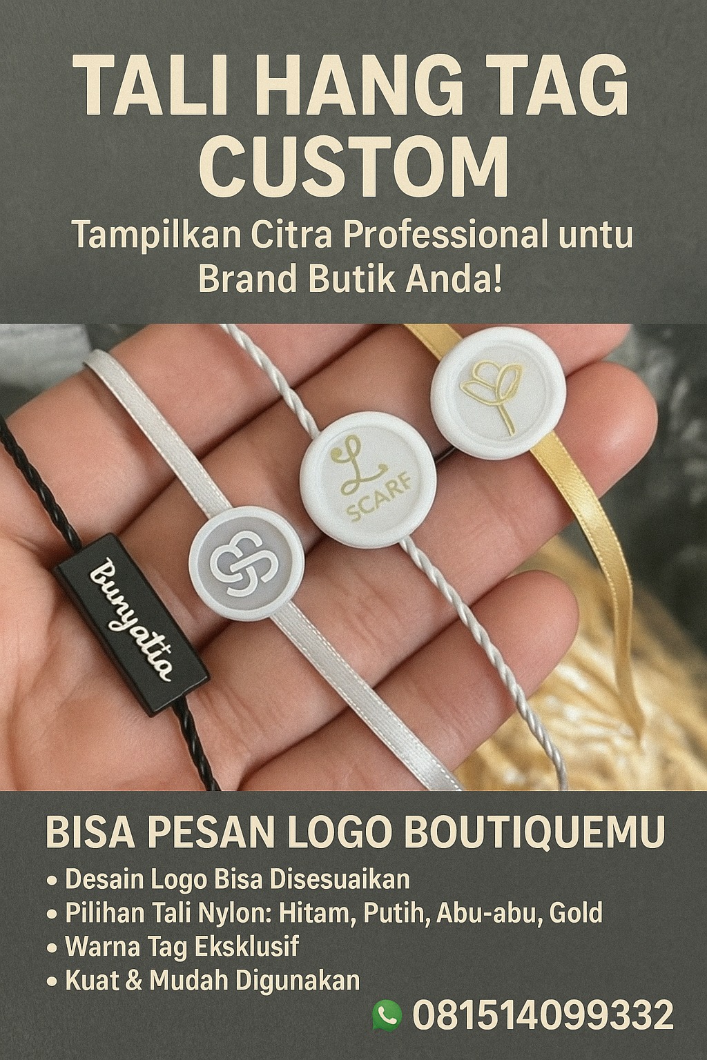 tali hang tag dengan logo butik